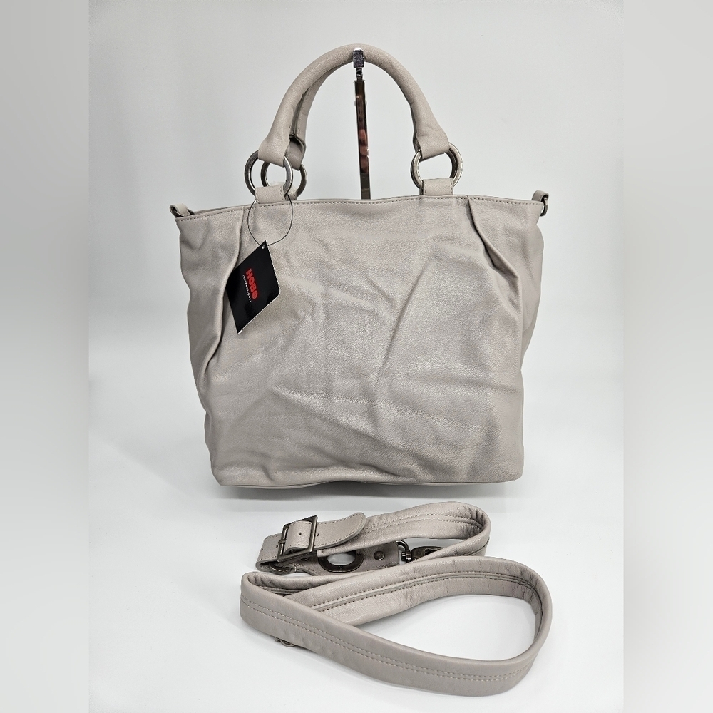 HOBO International Fog Gray Leather Satchel Purse Handbag Bag New Old Stock